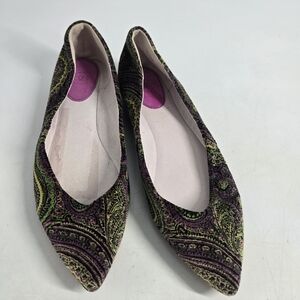 Paisley Print Velvety Pointed Toe Flats 8